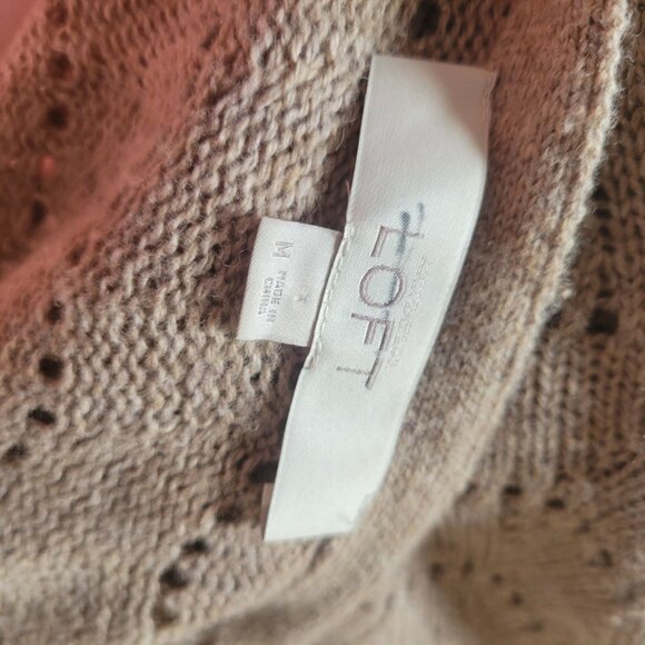 LOFT Beige Open Front Knit Cardigan Size M Wool Blend - Picture 4 of 5